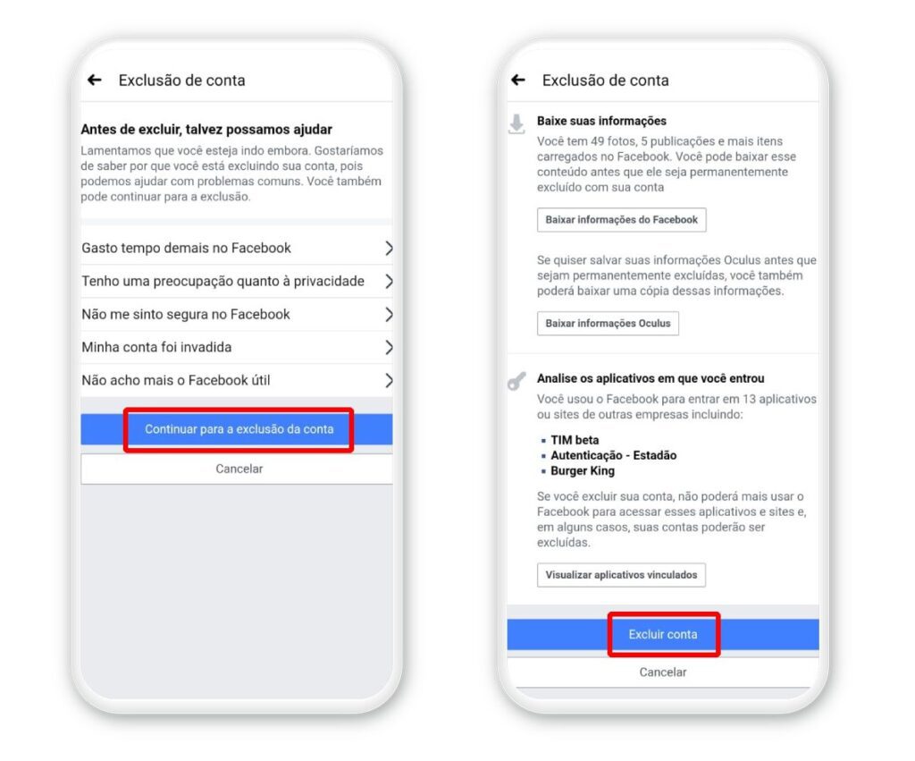 Excluindo o Facebook pelo celular