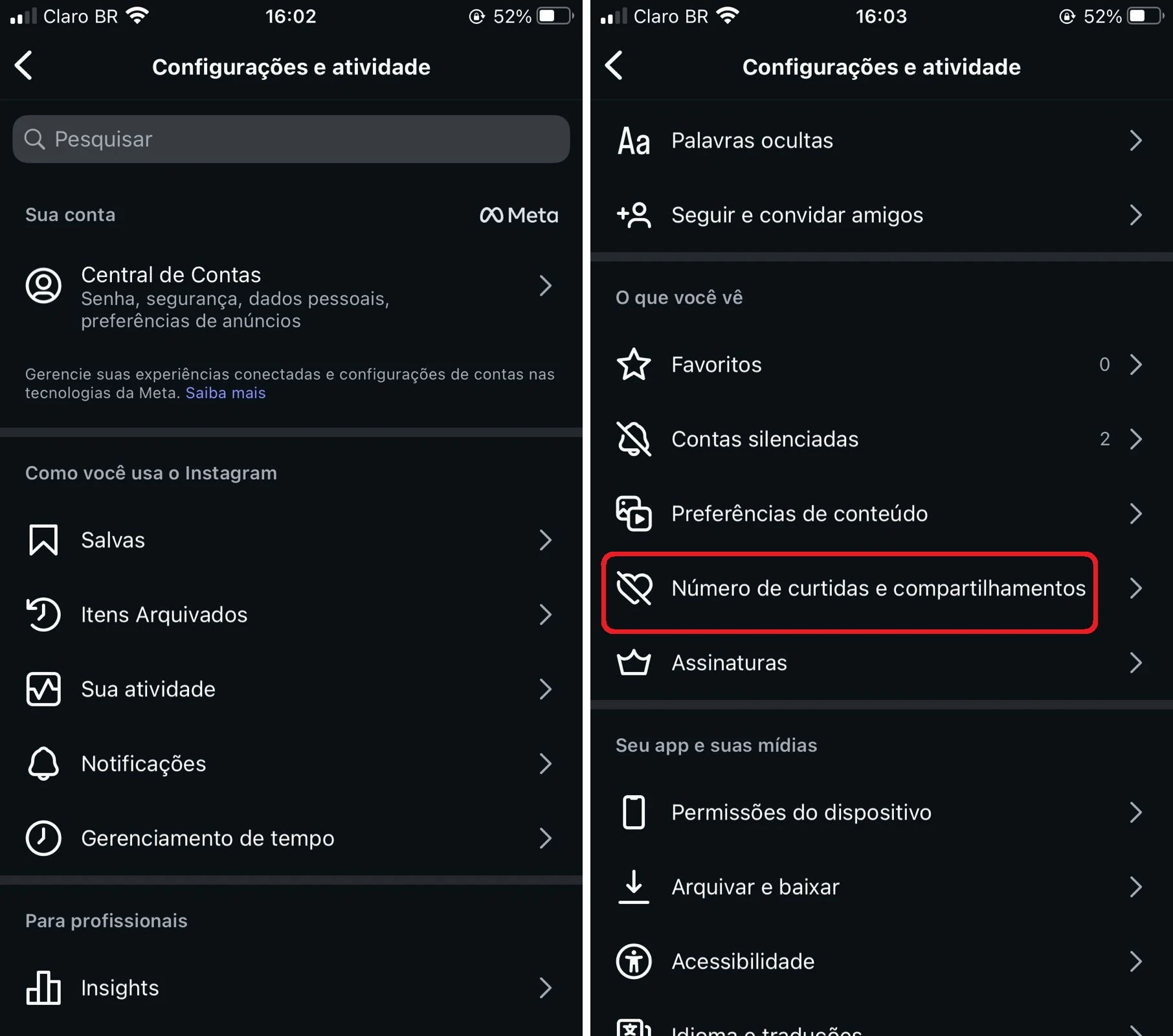 Tutorial de como ocultar as curtidas do seu Instagram parte 2