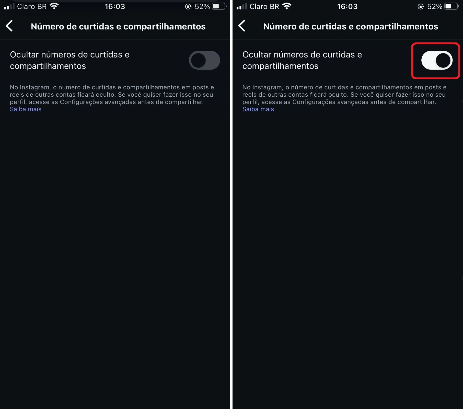 Tutorial de como ocultar as curtidas do seu Instagram parte 3