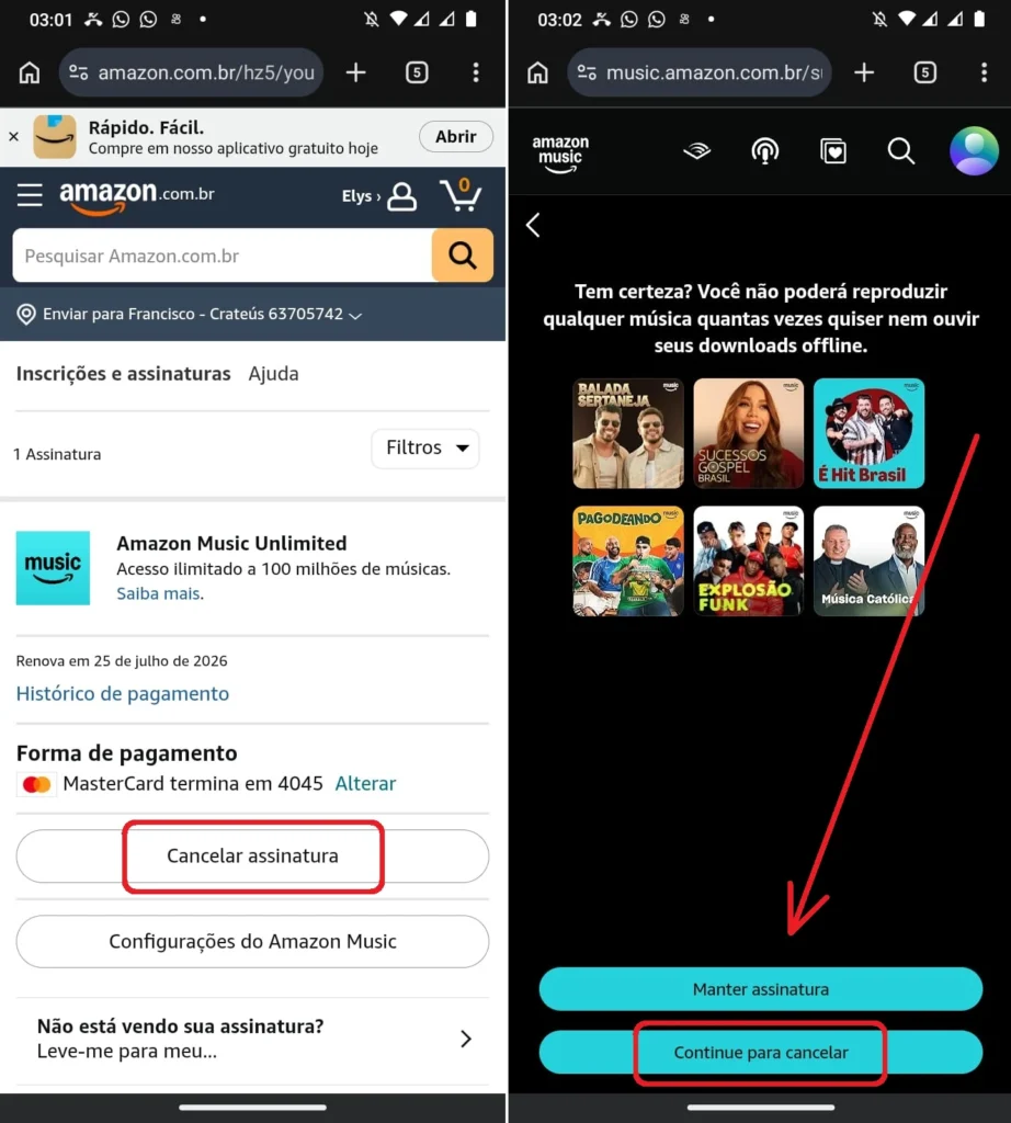 Como cancelar Amazon Music pelo celular