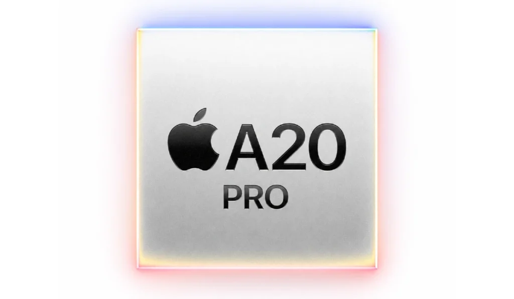 Com nova CPU de 6 núcleos, GPU de 7 núcleos e Duplo Neural Engine de 16 núcleos, o A20 Pro é uma potência para desempenho profissional. Fonte: (Apple/Reprodução)